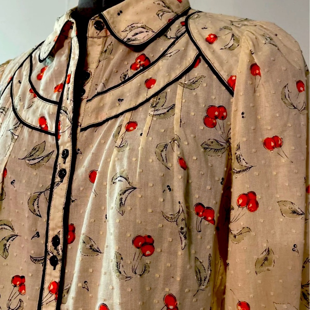Anthropologie Odille Swiss Dot Cherries Shirt L